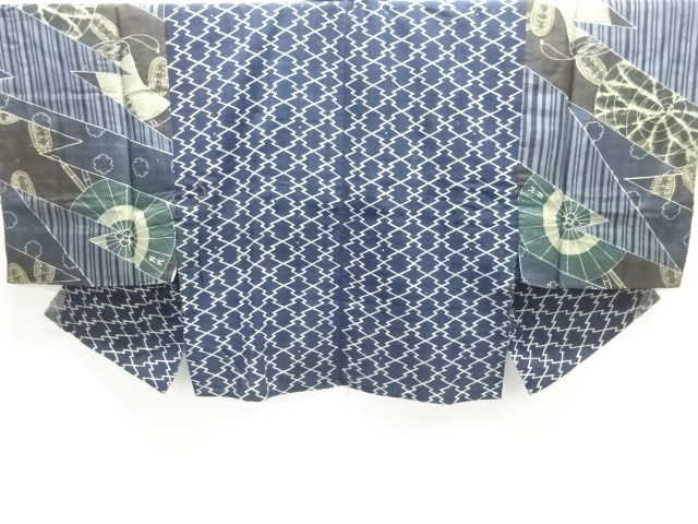 アンティーク　木綿中型染　松皮菱模様半襦袢